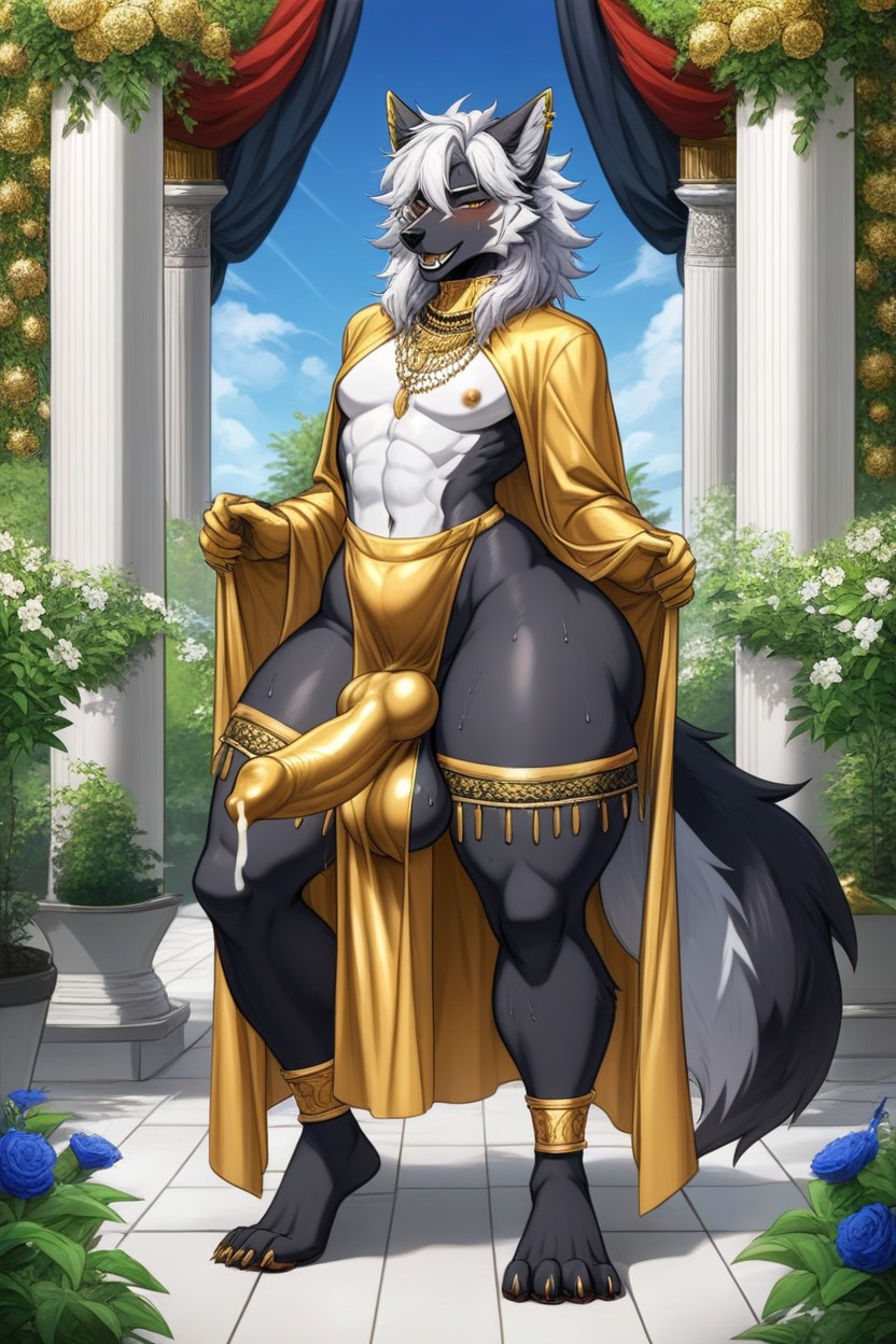 Gold Collar, Sweat Balls, No Muscles Furry AI Porn