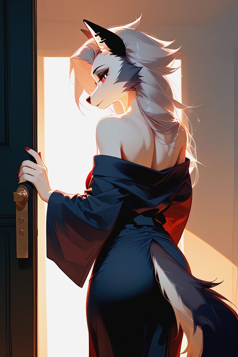 Strong Silhouette, Rear View, Slightly Elongated Pointed Muzzle Furry AI Porn