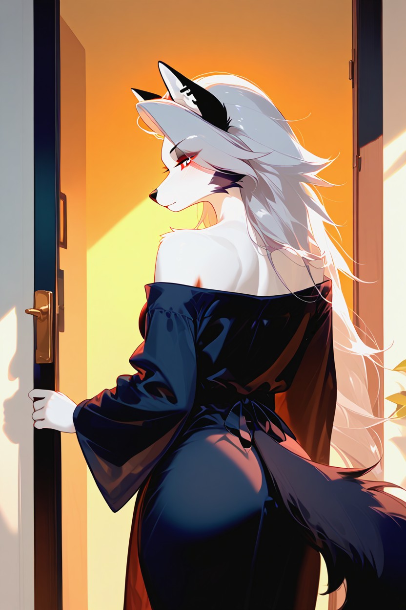 No Pants, Black Fuzzy Robe, Strong Silhouette Furry AI Porn