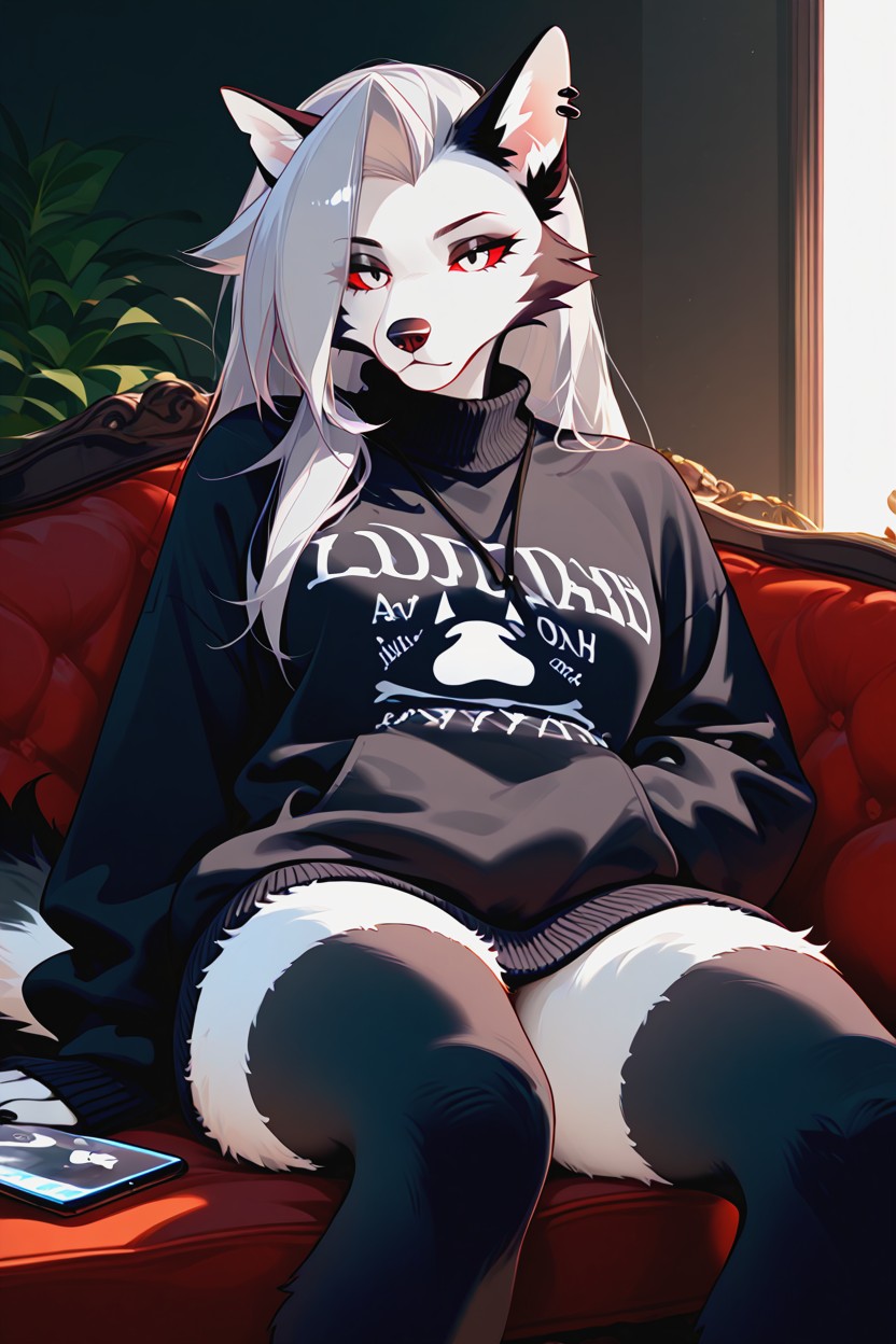 Detailed Ears With Dark Tips, Slightly Elongated Pointed Muzzle, Strong Silhouette Furry AI Porn
