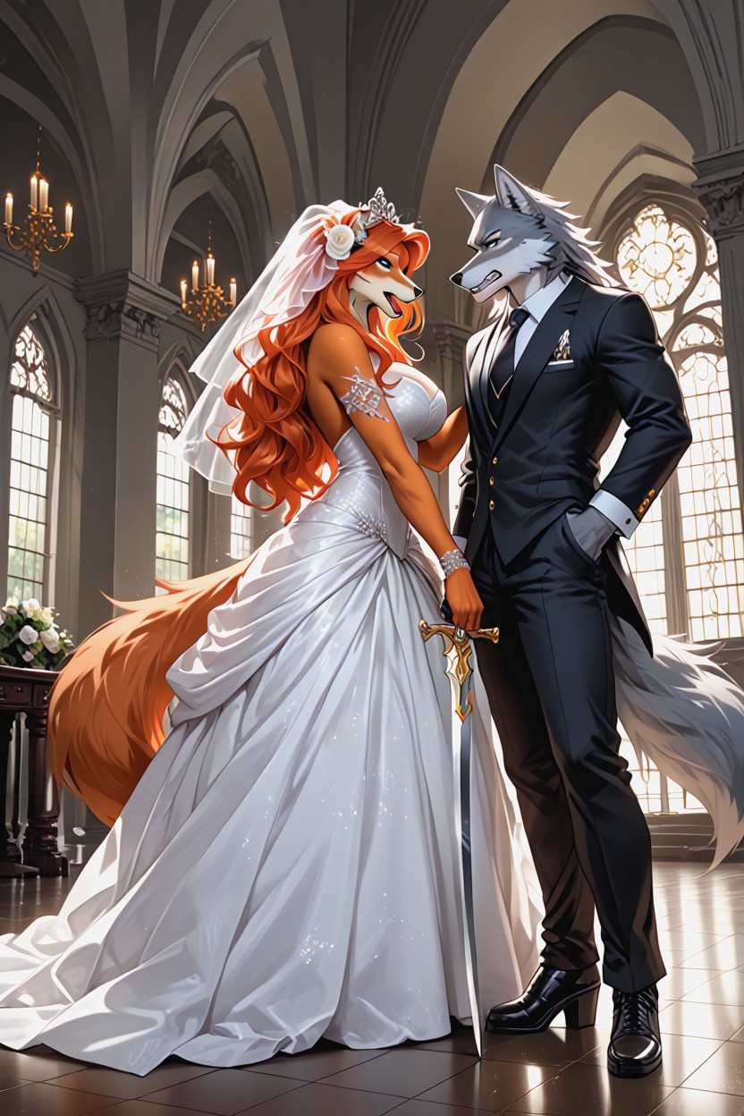 Long Hairs, Wolf And Ginger Fox, Higth Angle AI兽人黄片