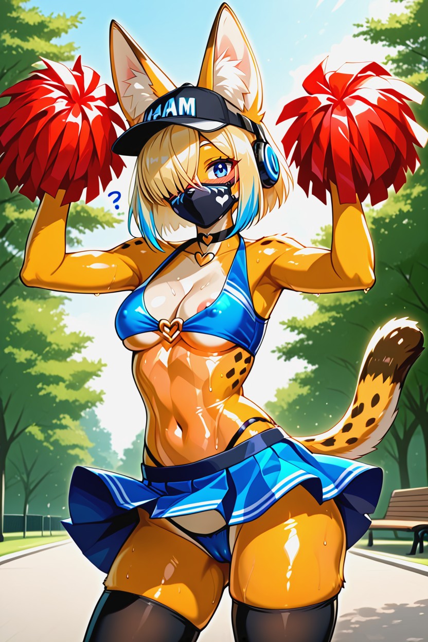 Bottom Up View, Blonde Hair With Blue Highlights, 18+ Furry IA