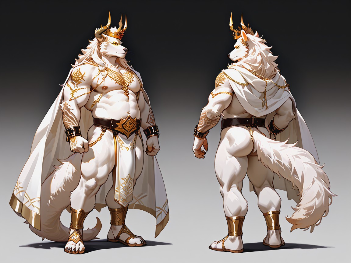 Wizard, Golden Crown, Curly Fur Furry AI Porn