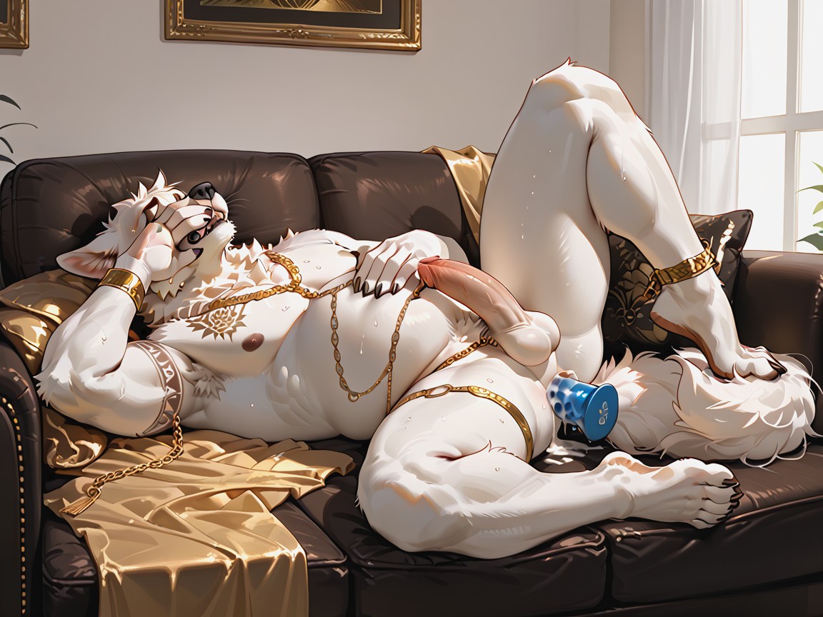 Gold Chain Accessories, Dense Tail, Full Body Furry IA