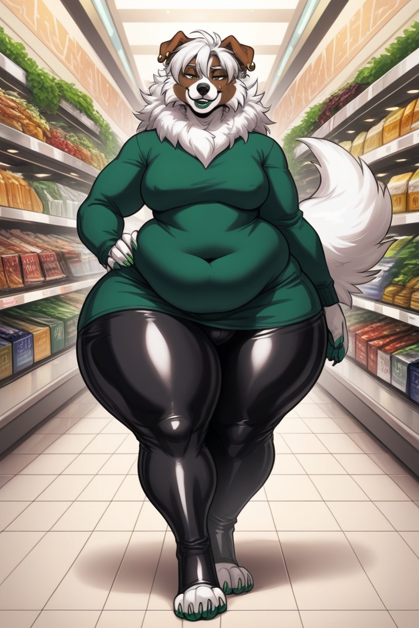 Dark Green Nails, Knotted Cock, Short Length Furry AI Porn
