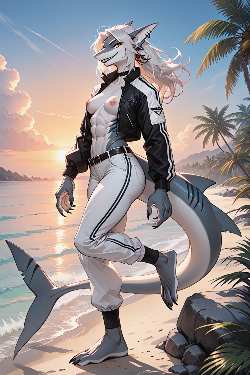 Open Jacket, 1 Person, Seitenansicht Furry KI Porno