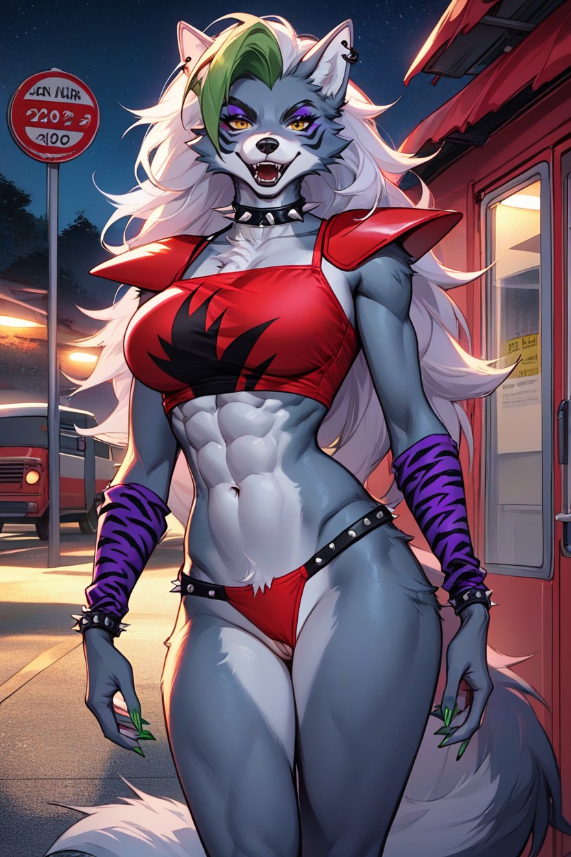 Bus Stop, Red Choker Crop Top, Stripped By Stranger Furry AI Porn