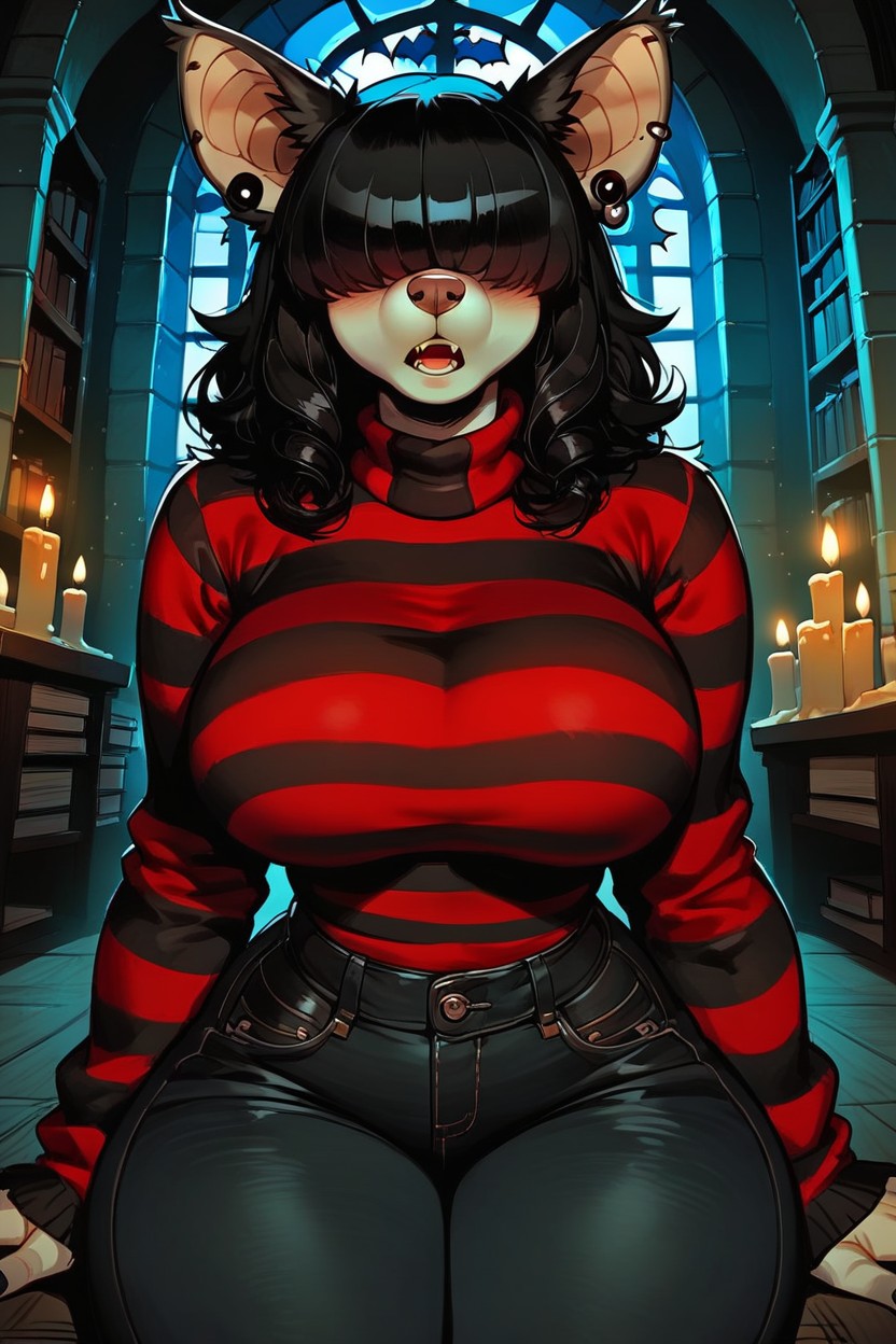 Black Fur, Black Hair, Big Breasts Furry AI Porn