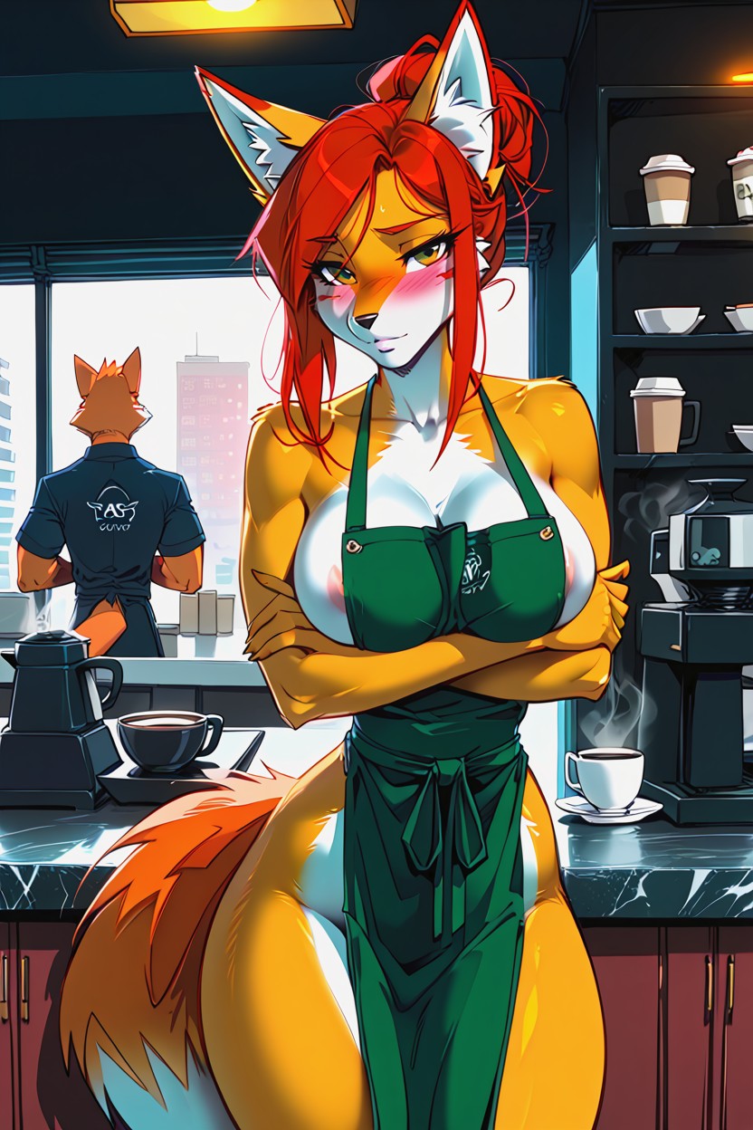 Nervous, Bending Over Counter, Waist Furry AI Porn