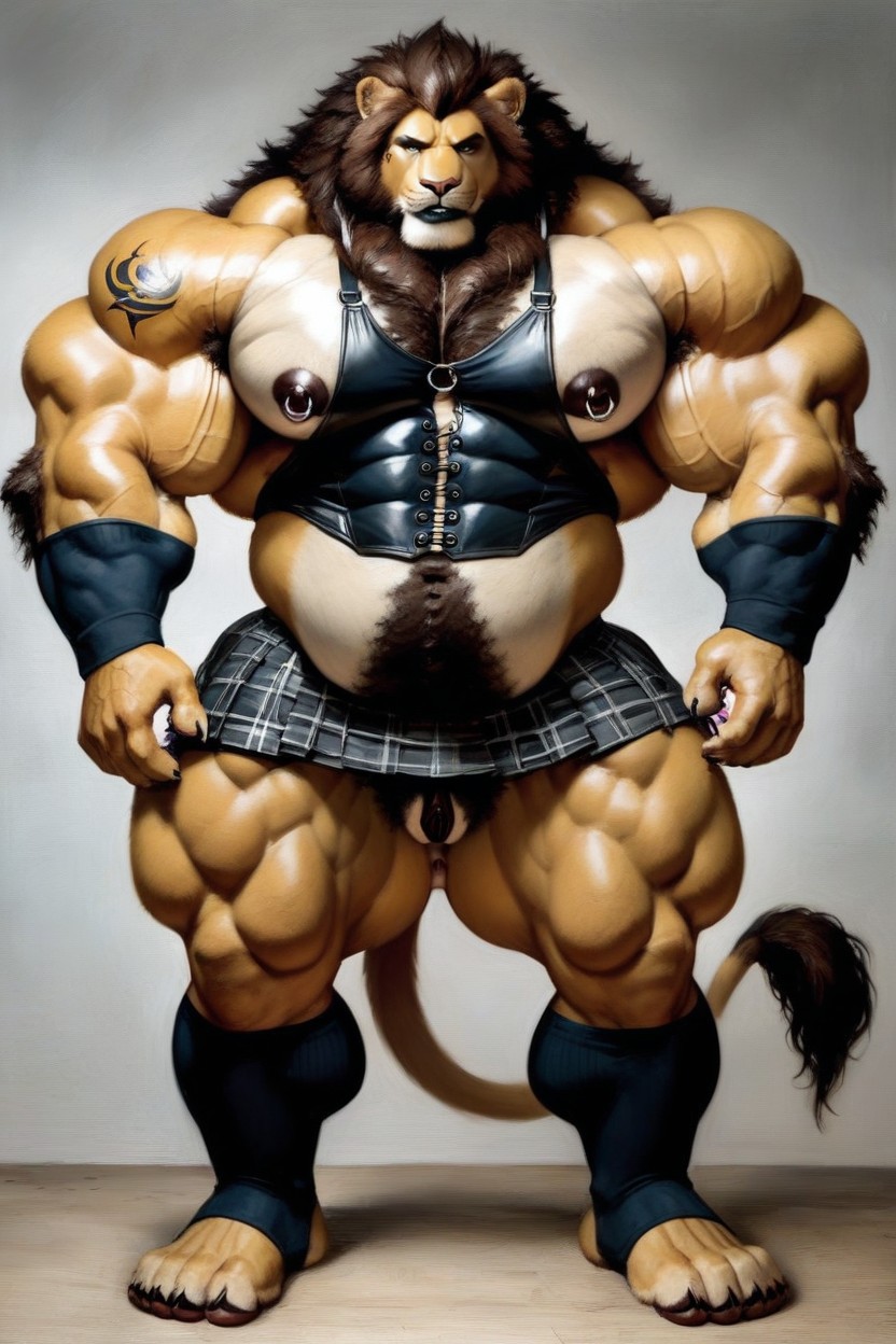 Big Bloated Roidgut, Bodybuilder, Female Genitalia Furry AI Porn