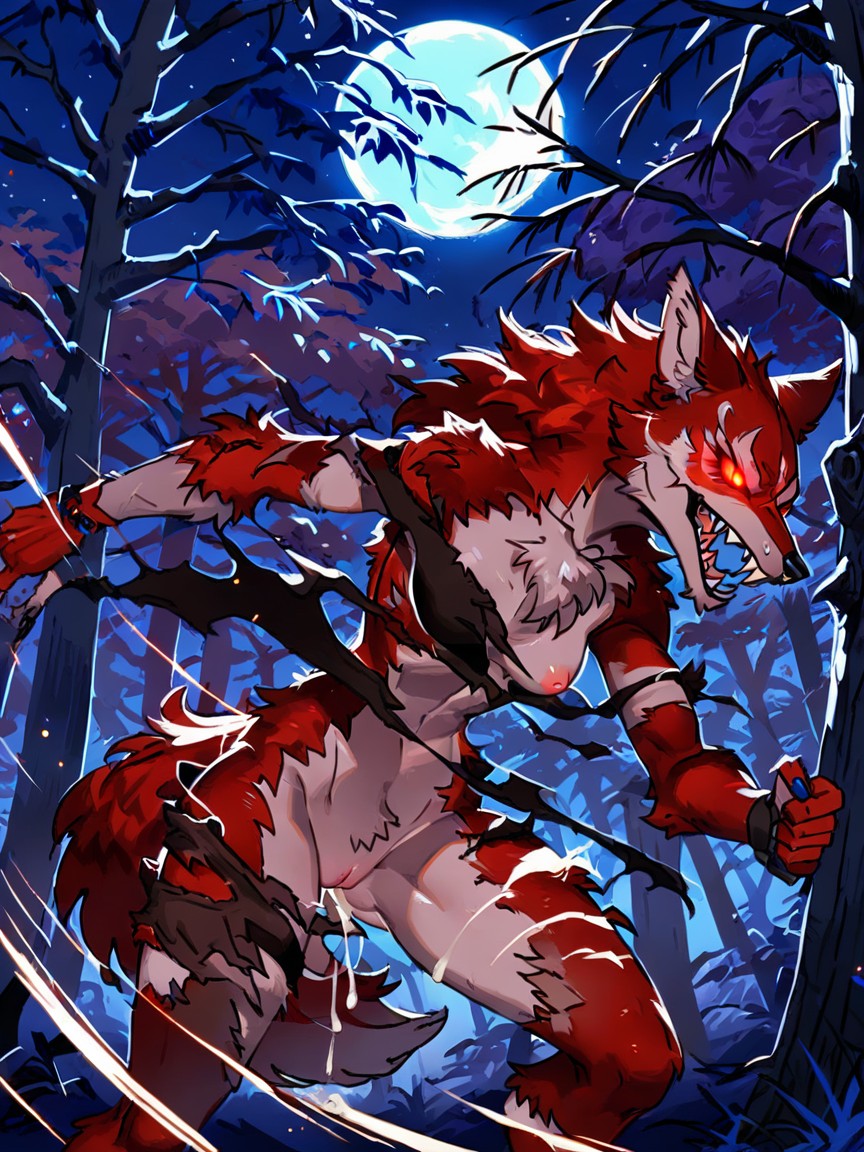 Fallen Tree Trail Path, Side View, Red Fur Furry AI Porn