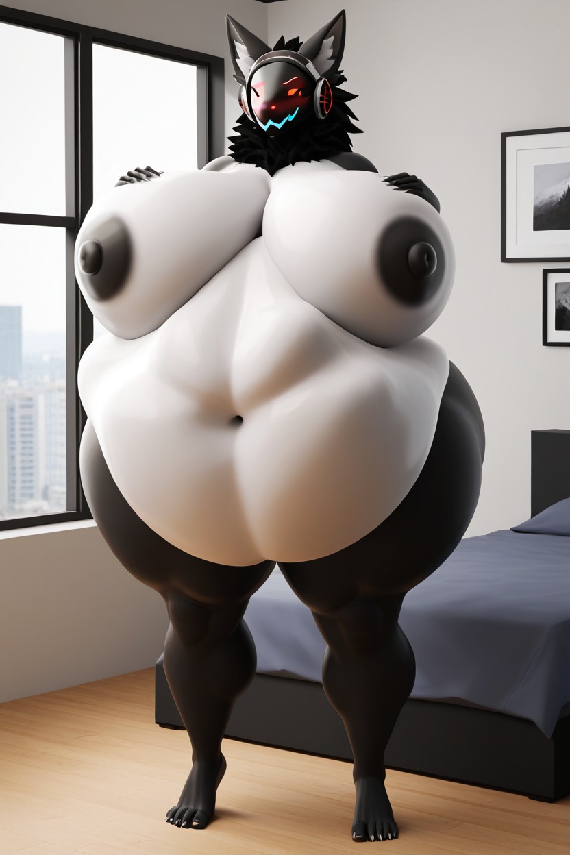 Gigantic Vore Belly, Naked, Breasts Cover Most Of Image Furry AI Porn