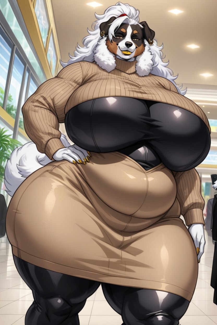White Fur, Hand On Hip, Ponytail Hair Furry AI Porn