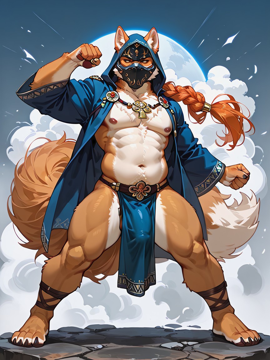 Covered In Fur, Penis Under Cloth, Bearded Furry AI Porn