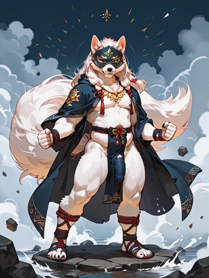 Action Pose, Windy Clothes, Broad Chest Furry AI Porn