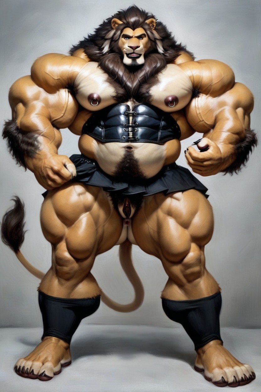 Black Pussy, Oversized Muscles, Handsome Face Furry AI Porn