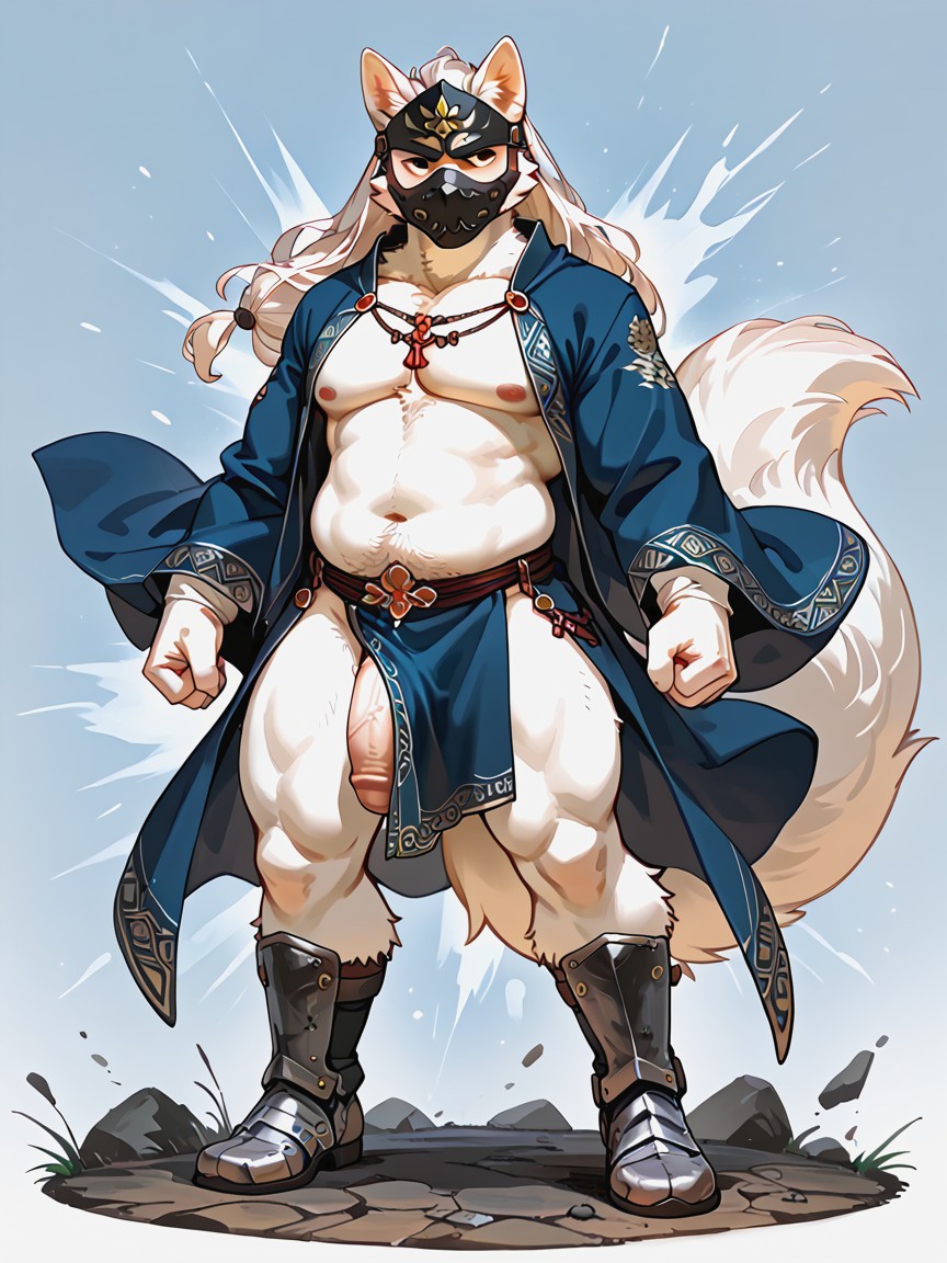 Shattered Mask, Slightly Round, Action Pose Furry AI Porn