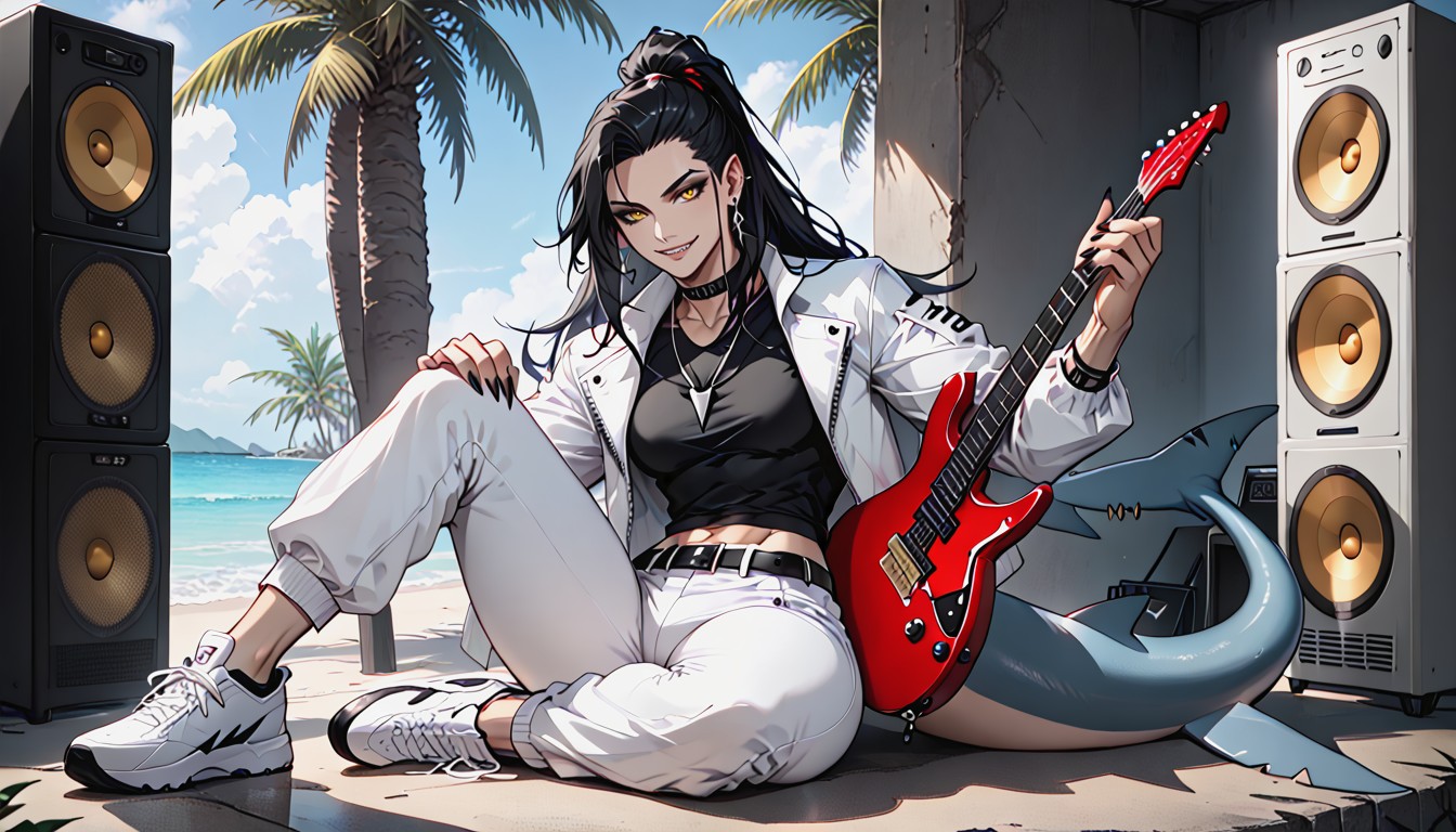 Large White Sports Sneaker Shoes, Sitting, Great White Shark Female Furry AI Porn