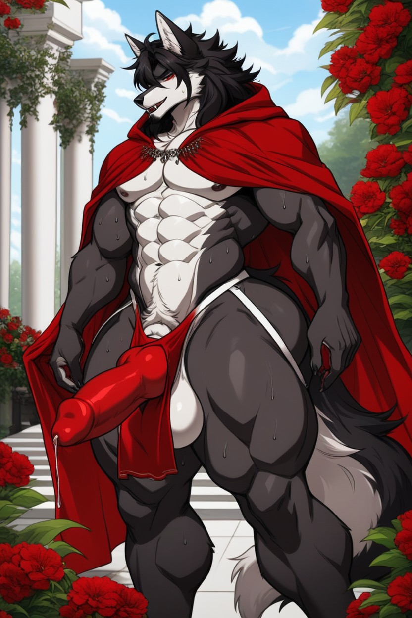 Garden, Cock Curtain Flowing To The Floor, Sunny Day Furry AI Porn