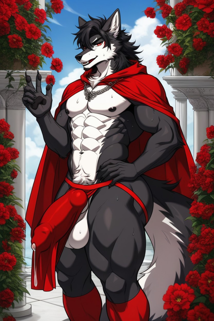 Paradise Setting, Masculine Wolf, Sunny Day Furry AI Porn