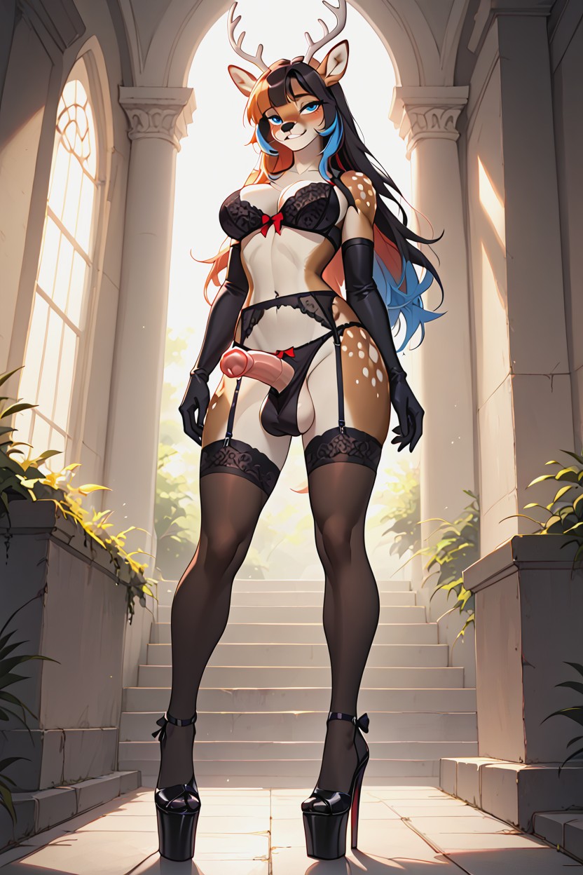 Bow Panties, Black Hair, Tigth Waist Furry AI Porn