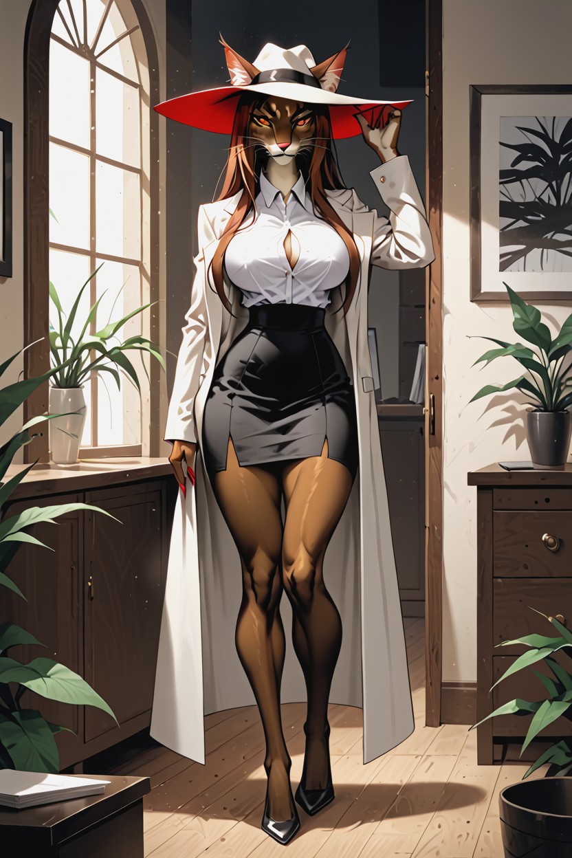 Huge Round Breast, Office, Black Pleated Skirt Furry AI Porn