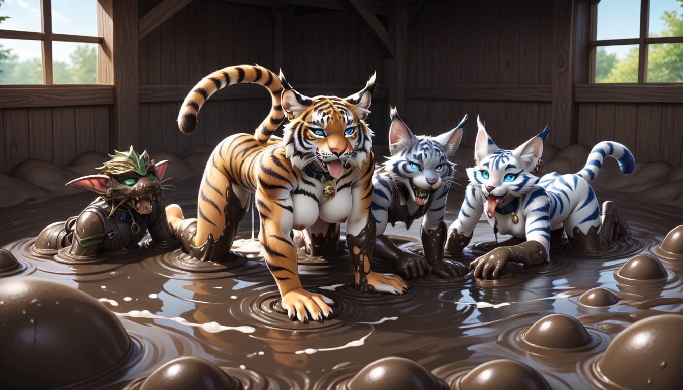 Paws, Cum Covered Head, Blue Tiger Stripes Furry AI Porn