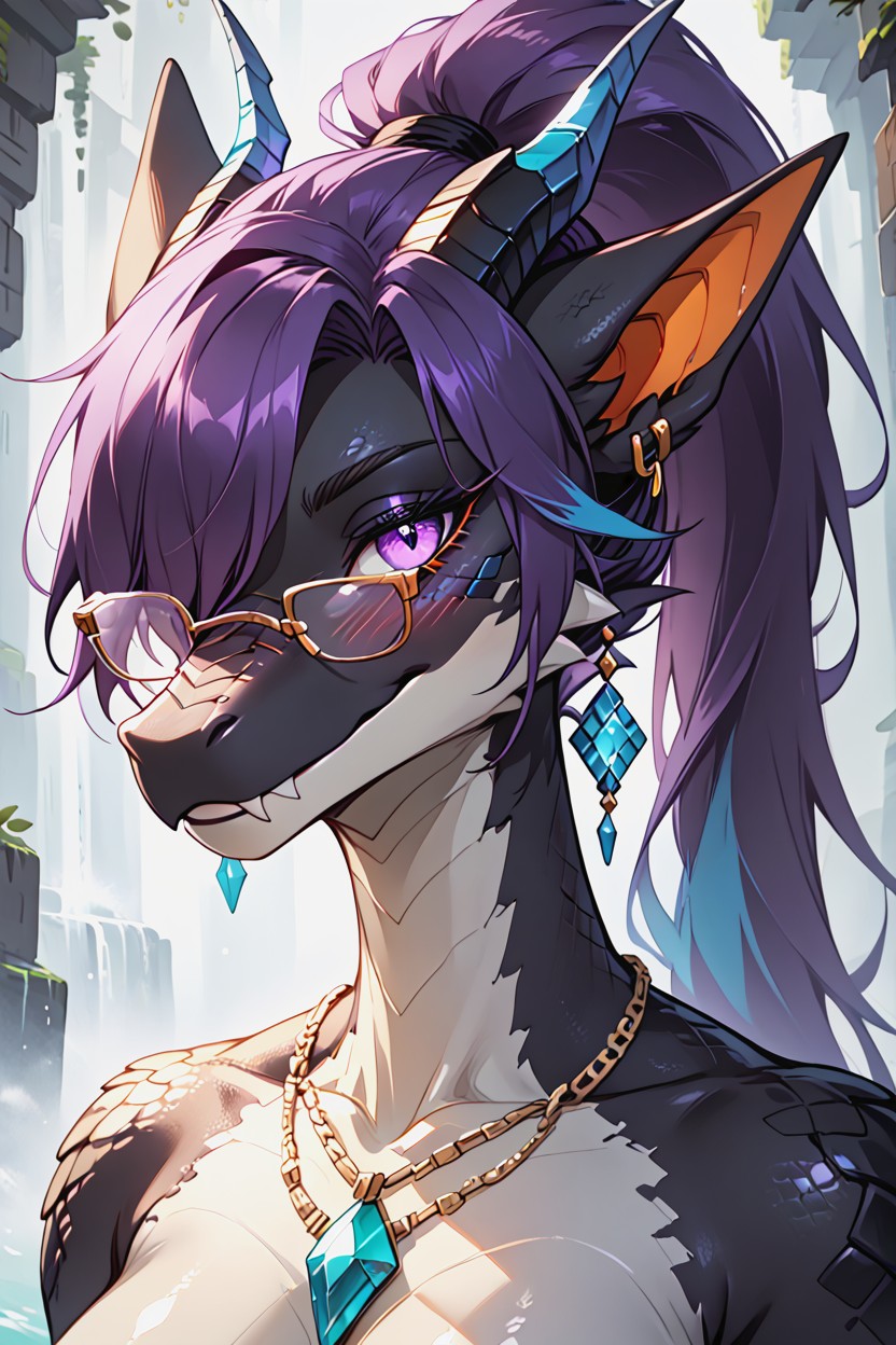 Long Body, Blue Eyes, Purple Hair Furry IA