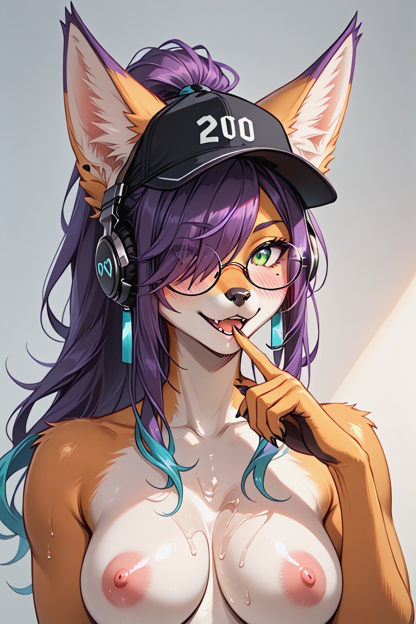 Looking On Viewer, Oiled Body, Black Cap Furry IA