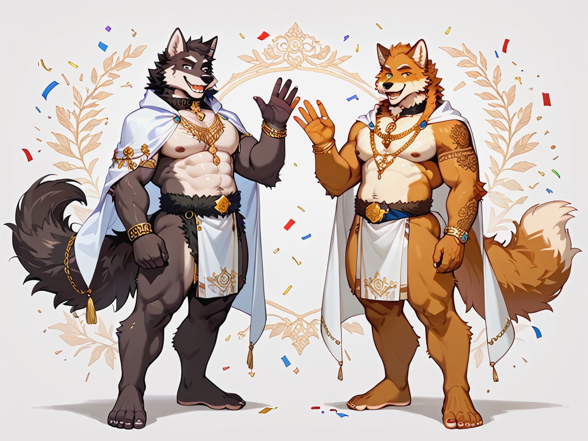 Royal Attire, Gold Chain Jewelry, Broad Shoulders Furry AI Porn