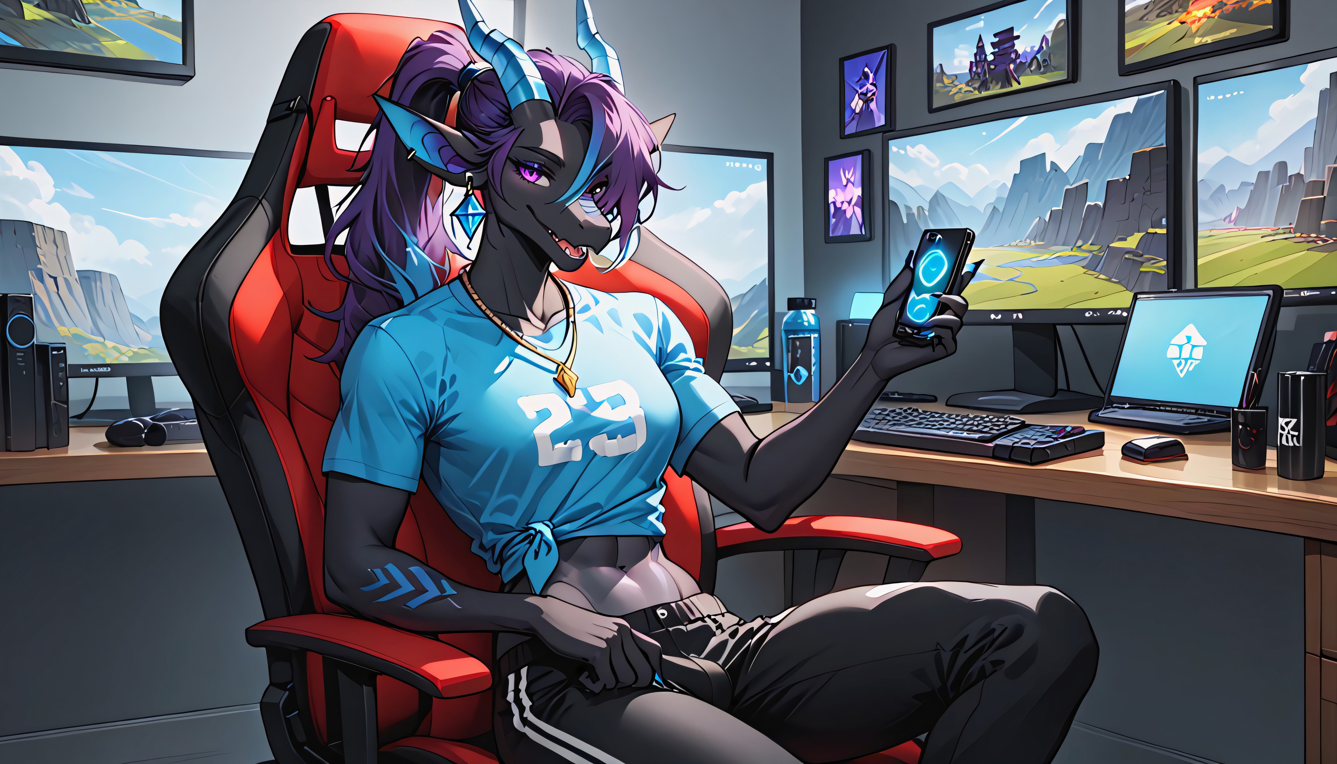 Earrings, Shirt, Sitting Down Furry AI Porn