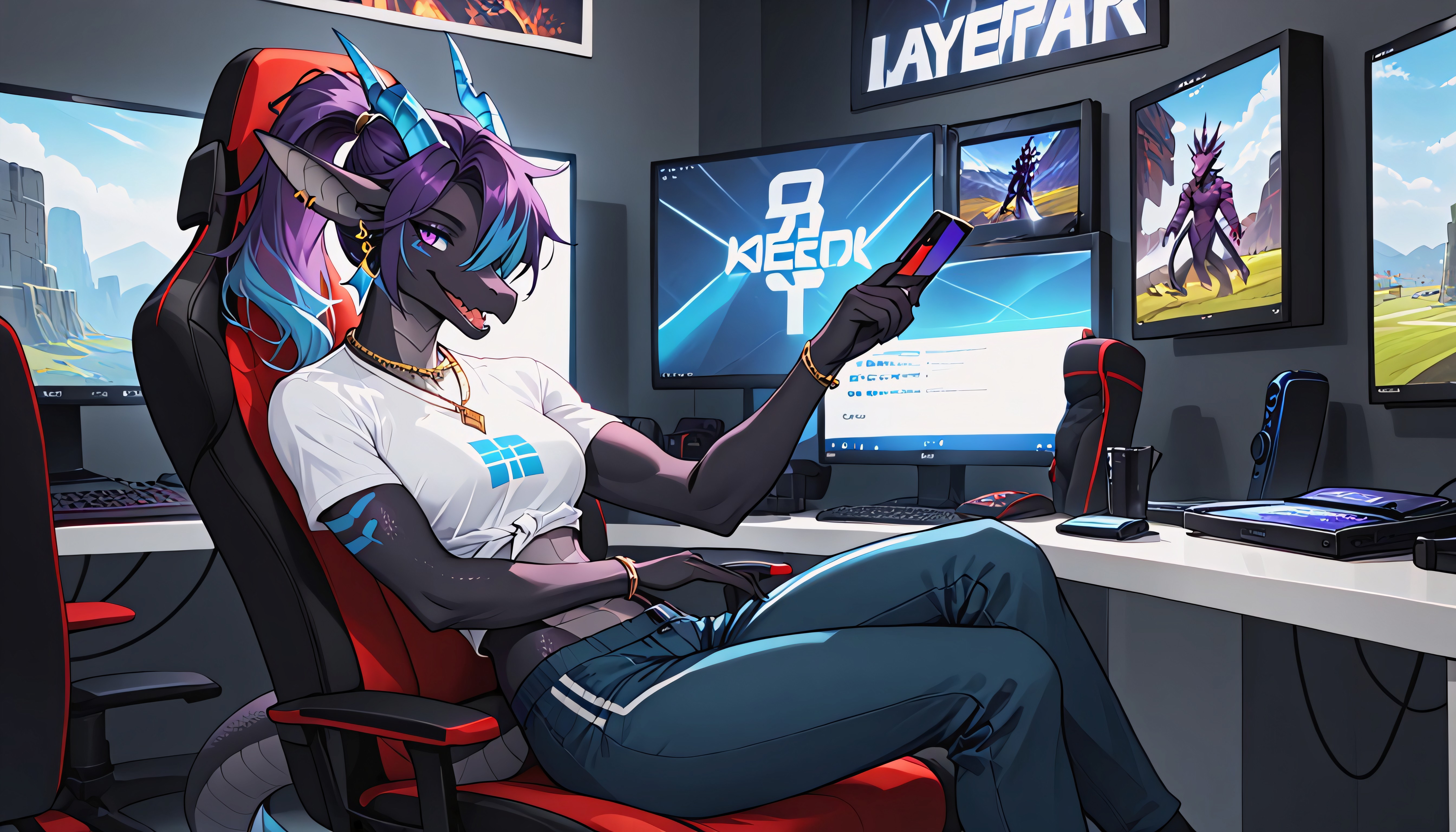Purple Eyes, Gamer, Long Tail Furry AI Porn