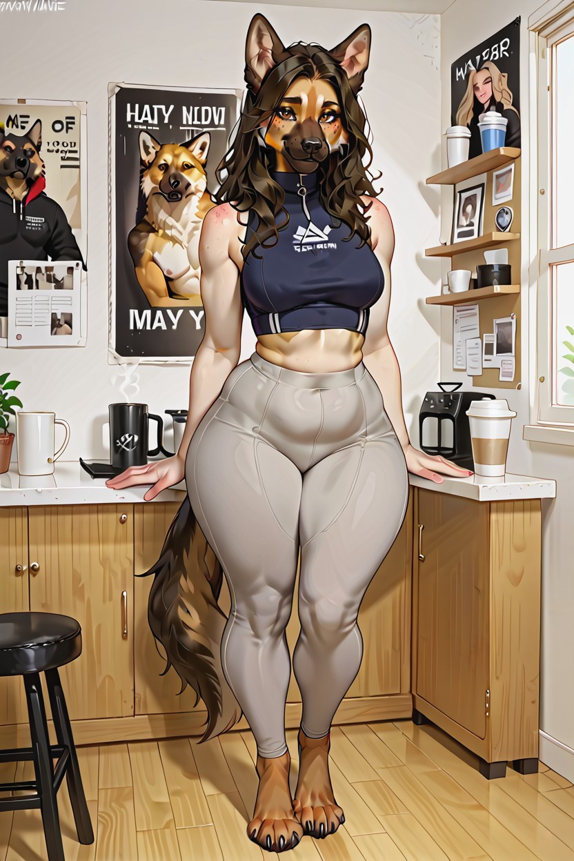 Standing, Gently Smiling, Strong Thick Thighs Against A Wall Furry AI Porn