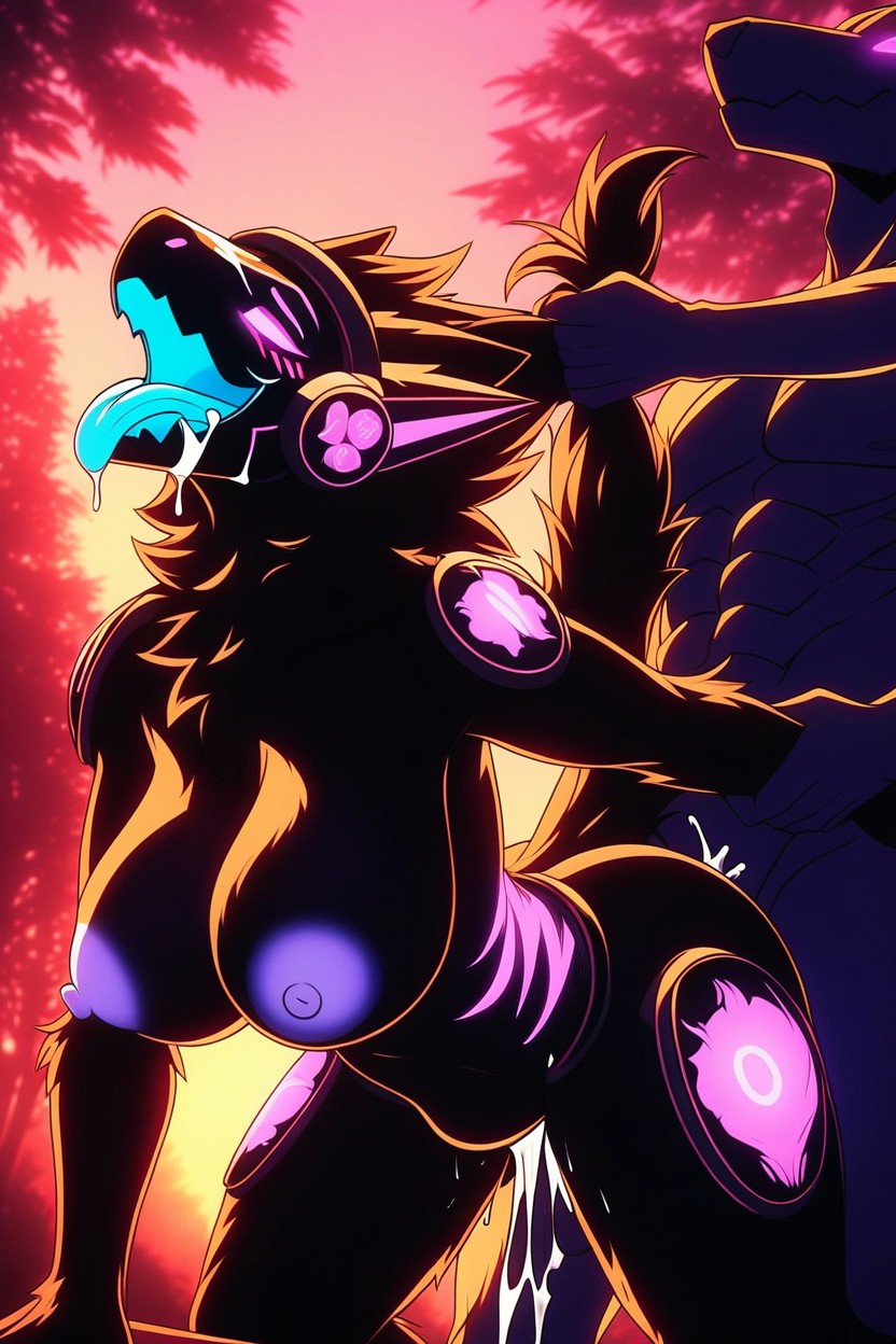 Topless, Front View, Light Purple Nipples Furry AI Porn