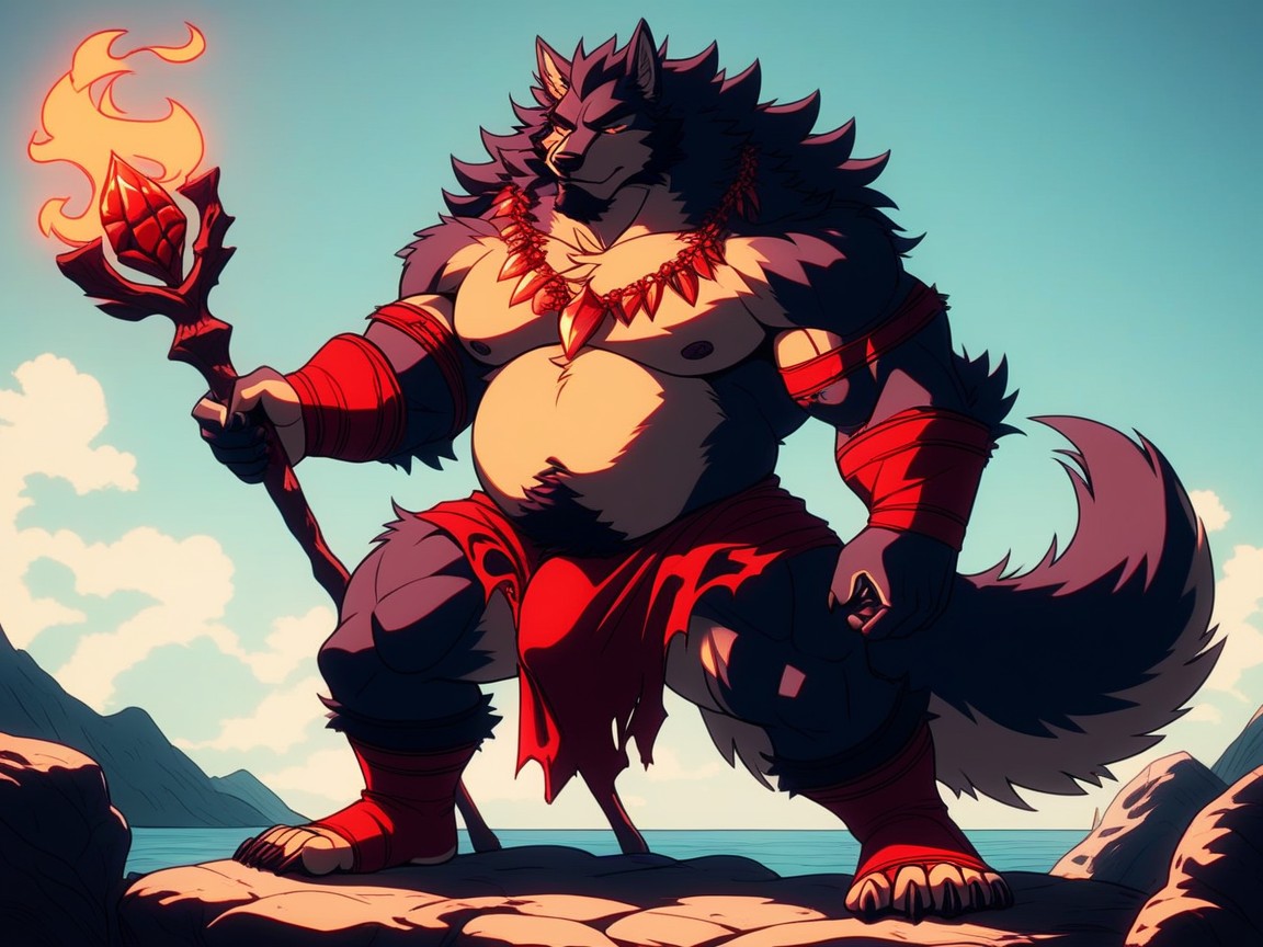 Round Belly, Giant Wolf, Medium Furry AI Porn