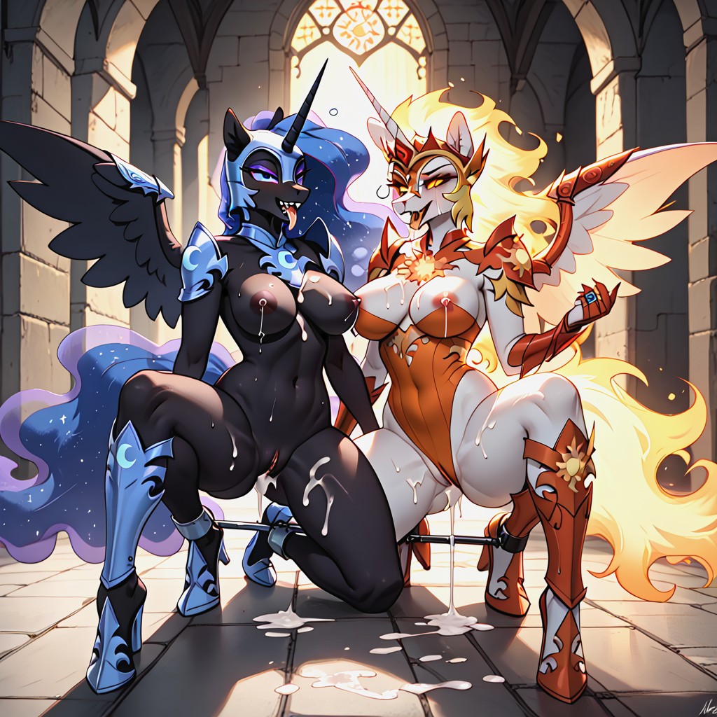 Blushing, Alicorn, Nightmare Moon Wearing Blue Clothes Furry AI Porn