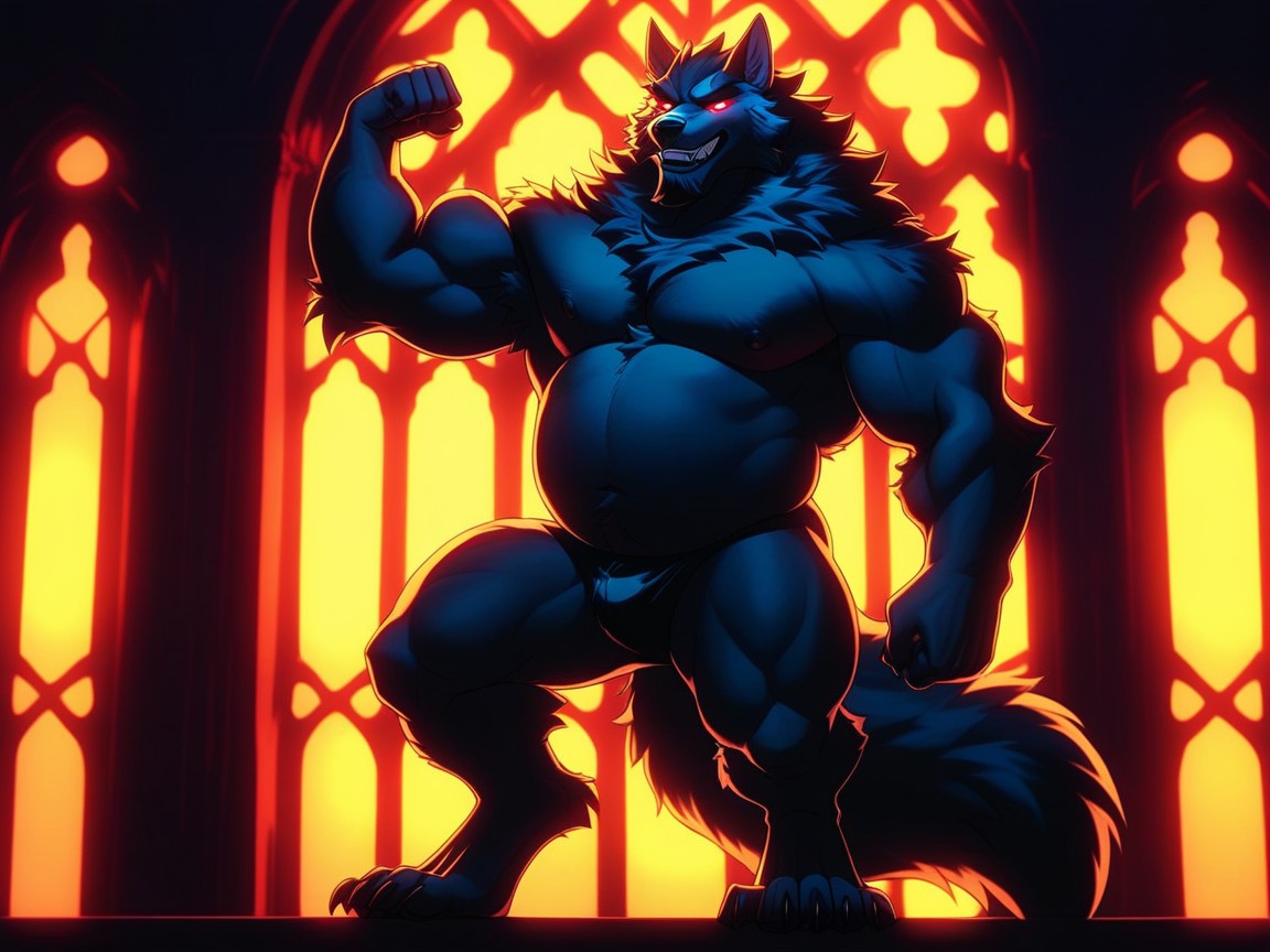 Glowing Red Eyes, Chubby, Full Body Furry AI Porn