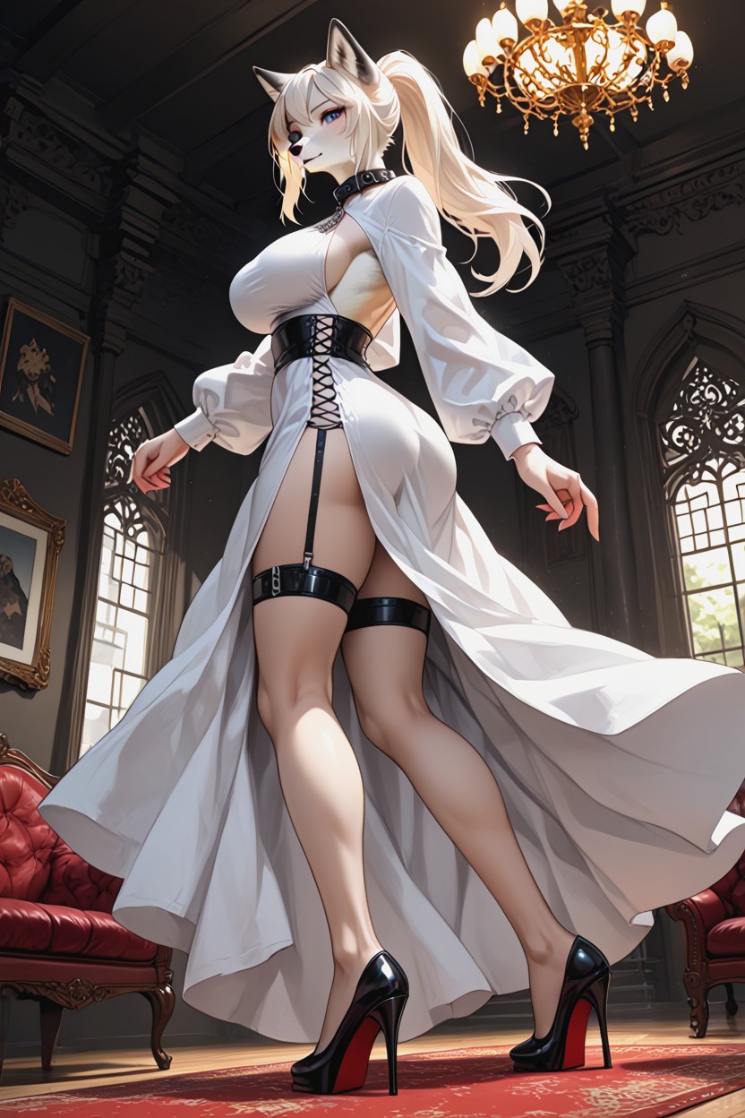 Round Dress Cutout For Full Back, Black Ears Tips, Large Furry AI Porn