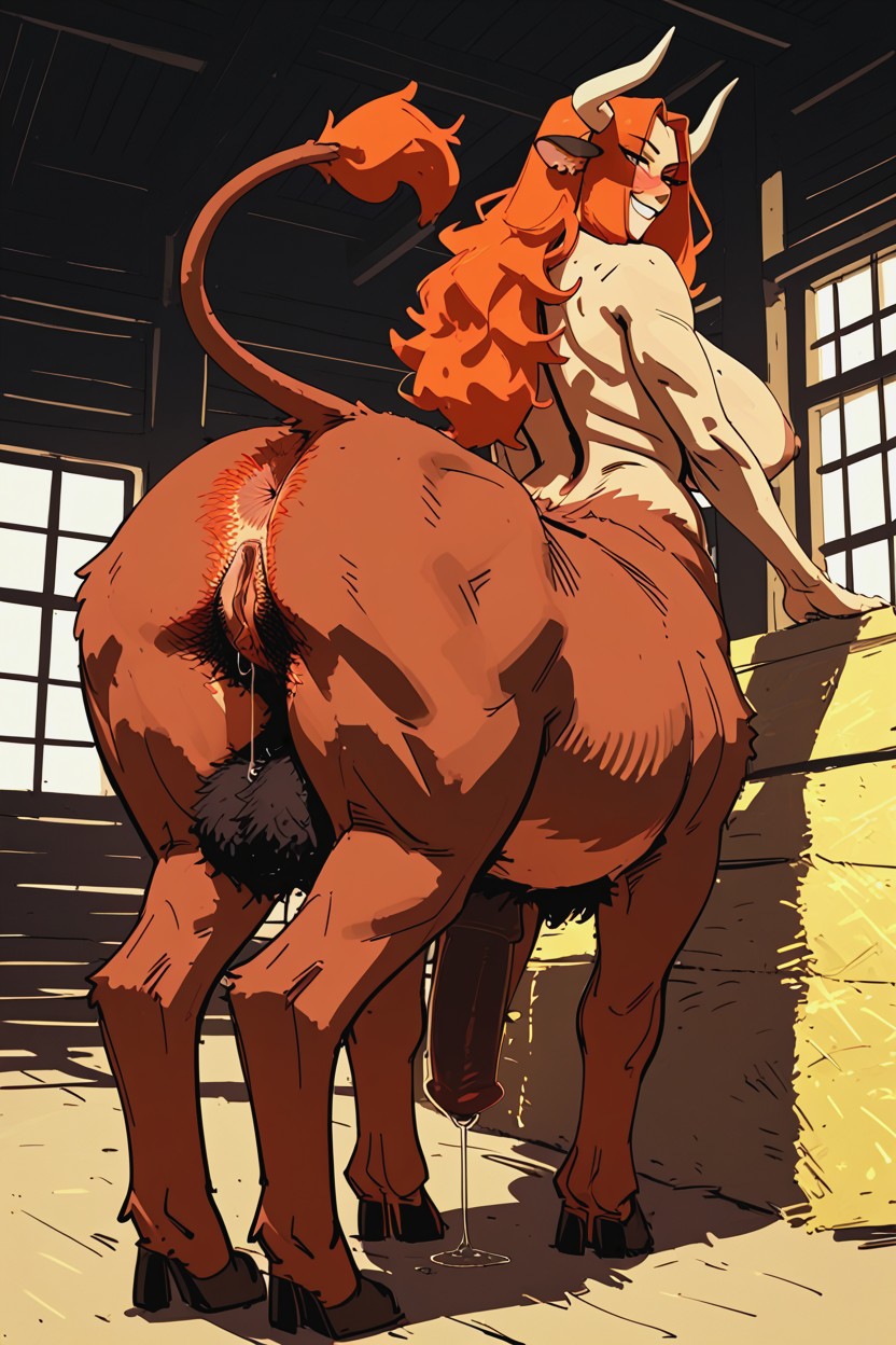 Udder, Large Bovine Horns, Bodytaur Furry AI Porn