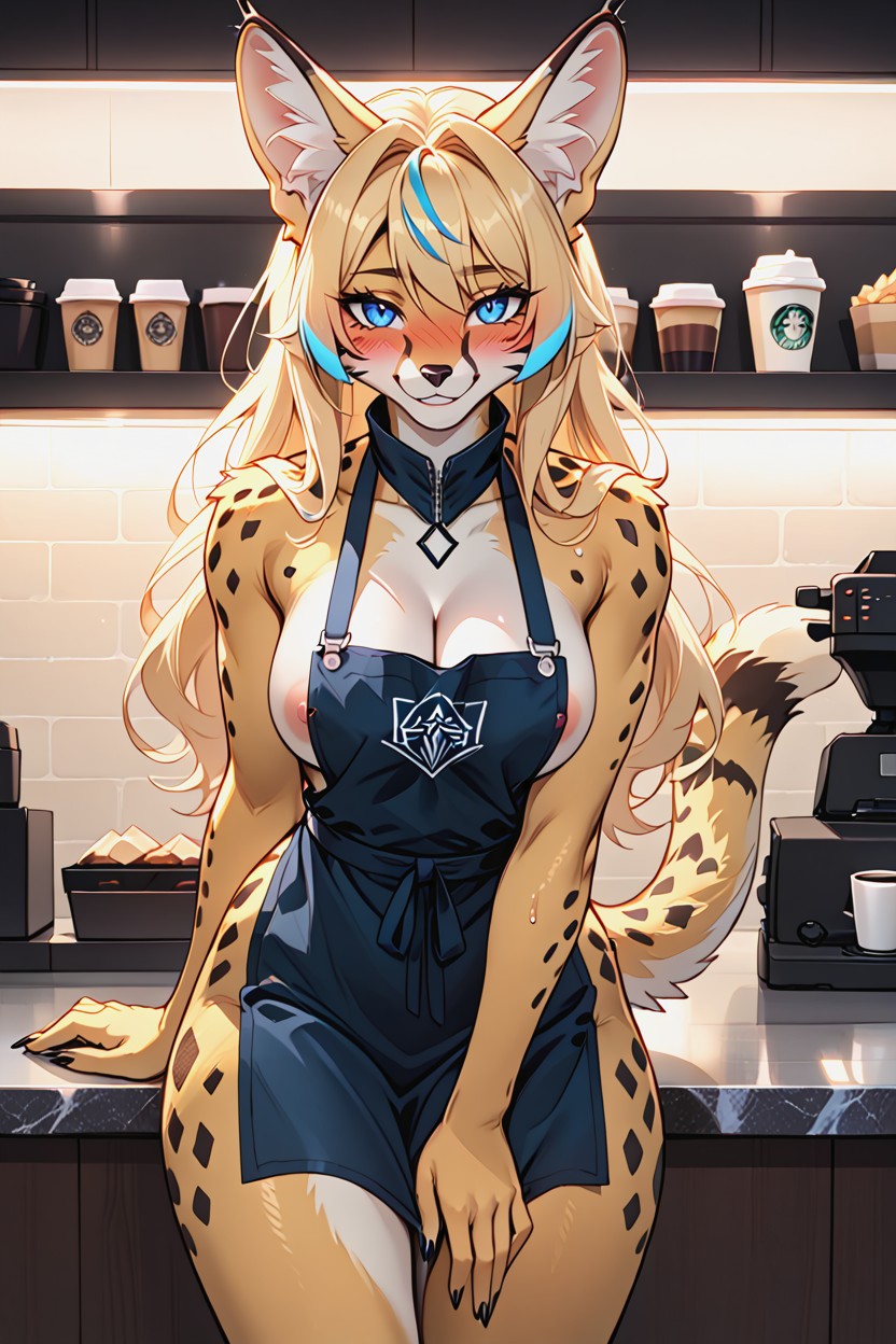 Bangs Over One Eye, Blushing, Nude Furry AI Porn