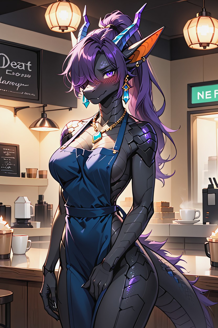 Crystal Accents, Dark Blue Apron, Ender Dragon From Minecraft Furry AI Porn