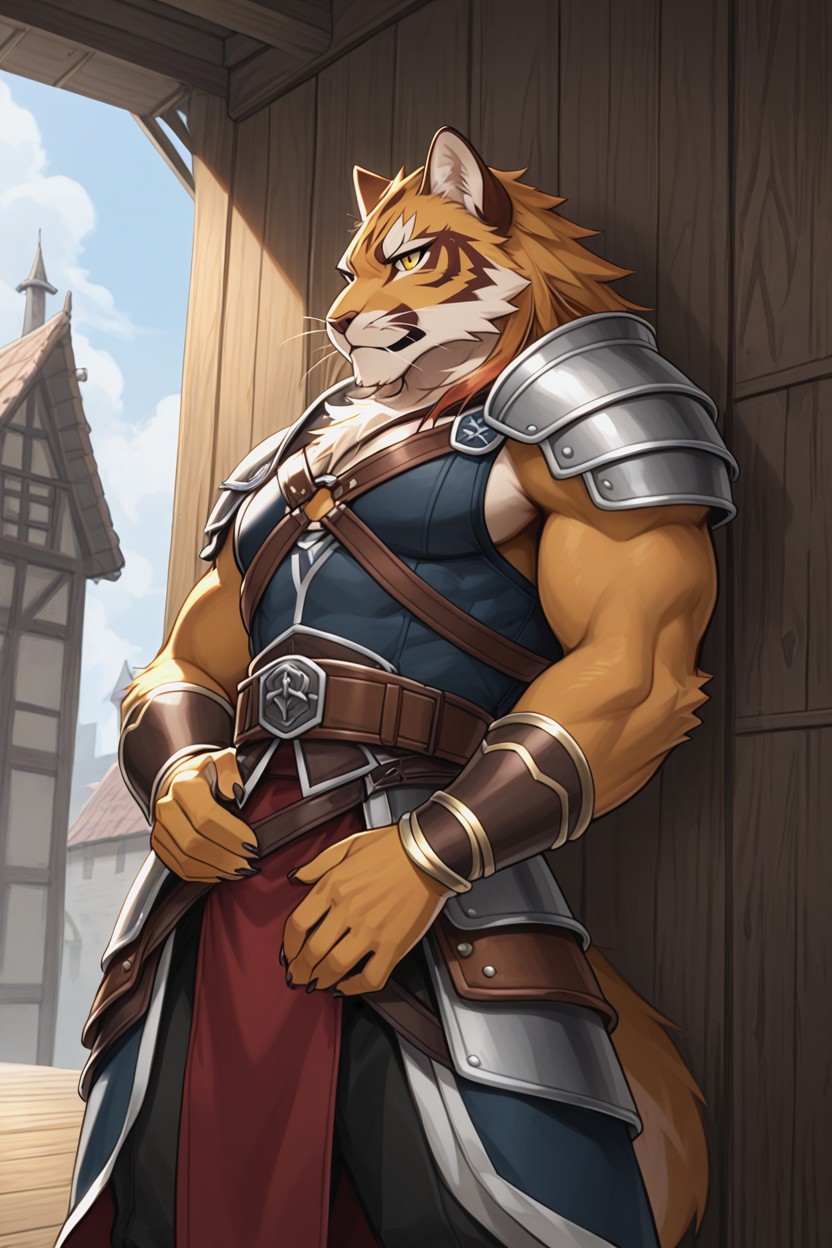 Side View, Facing Slightly To The Side, Leaning On A Wall Furry AI Porn
