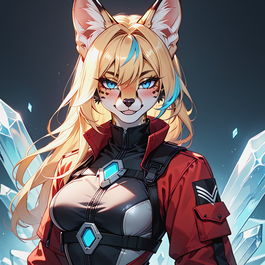 Mischievous (smiling While Blushing), Female Serval, Translucent Fabric Furry AI Porn