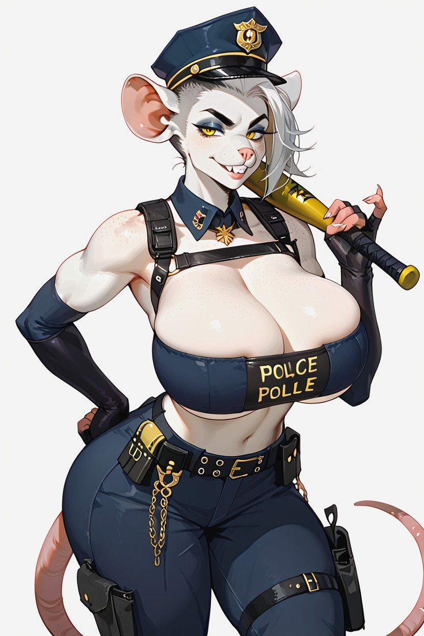 Long Rat Ears, Navy Police Pants, Facing Viewer Furry AI Porn