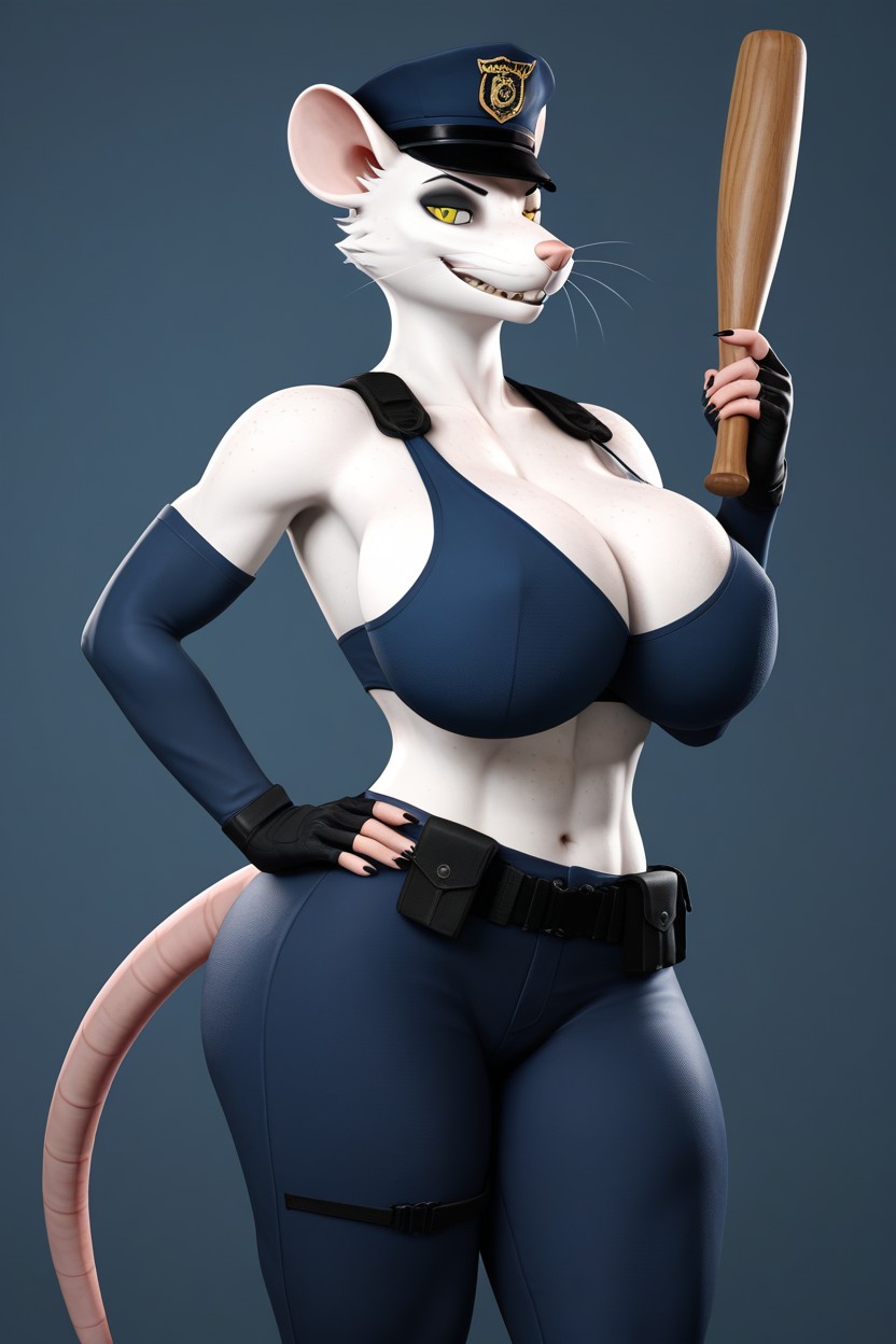 Fit Body, Black Tactical Harness, Bulging Cleavage Furry AI Porn