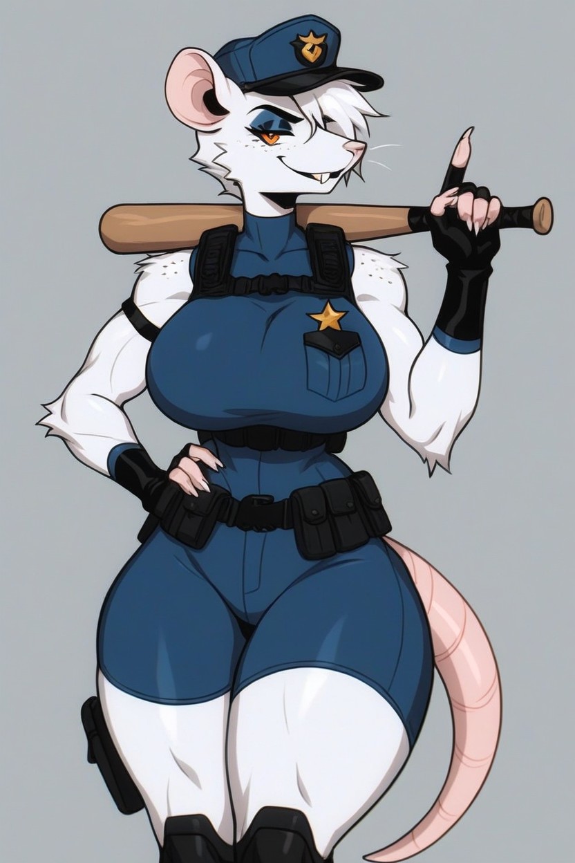 Freckles On Body, Officer Flint, Black Fingerless Gloves Furry AI Porn