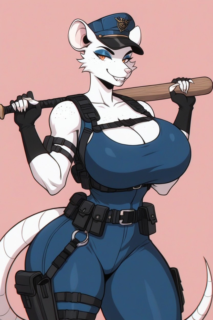 Model, Simple Background, Black Police Armlet Furry AI Porn