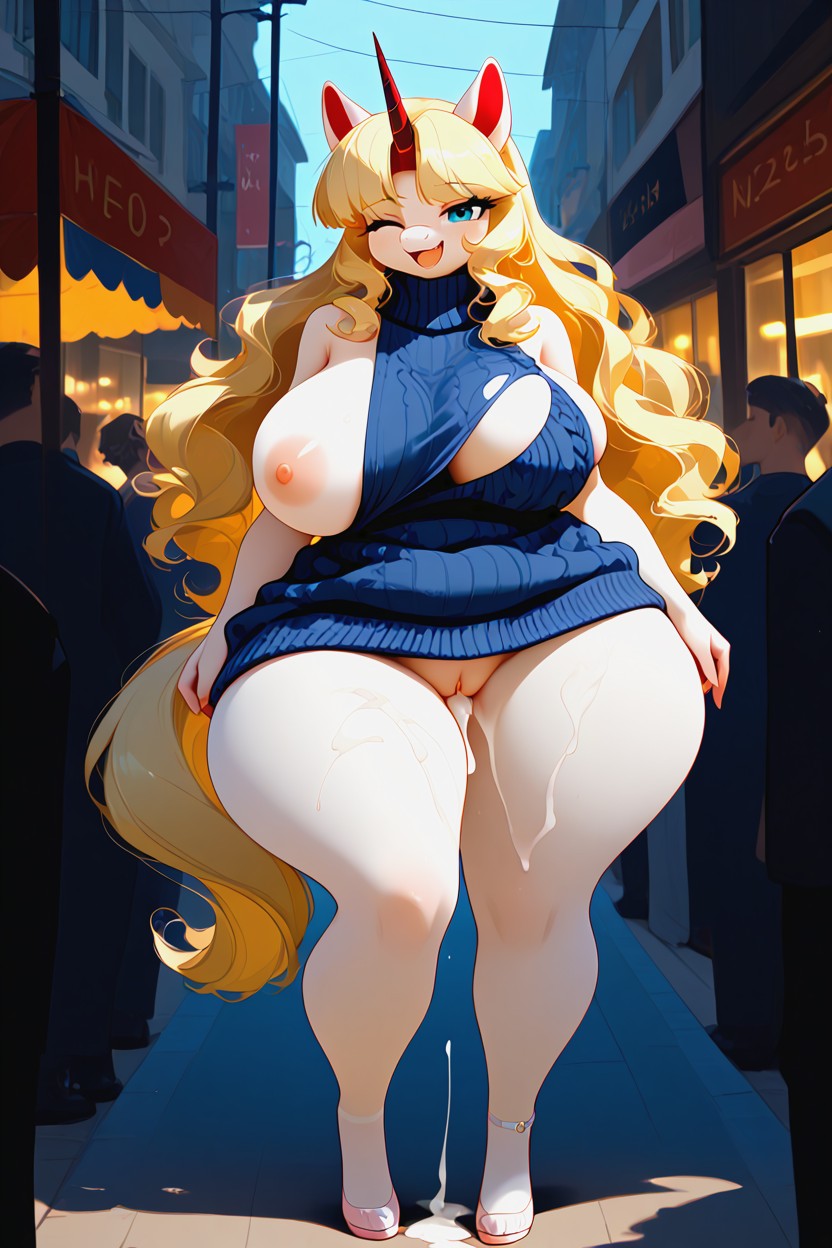Pony Showing Pussy, Wink, Long Wavy Hair Furry AI Porn