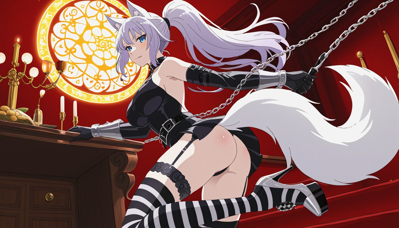 Solo, Motion Pose, High Ponytail Hairstyle Furry AI Porn