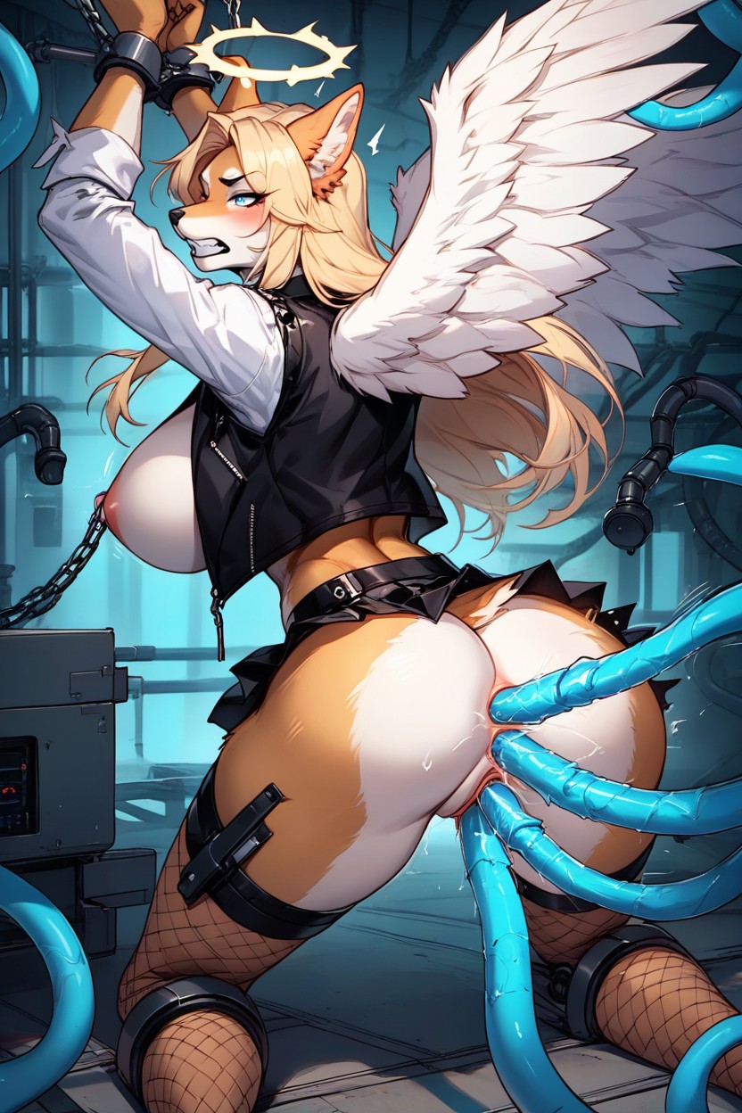 Black Metal Crown Of Studs And Spikes, Legs Apart, Gaping Ass Furry AI Porn